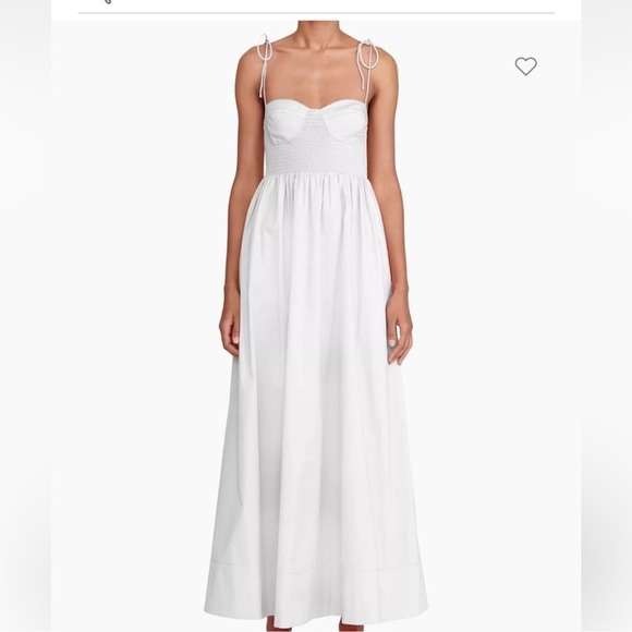 STAUD Dresses & Skirts - NWOT STAUD Landry Shoulder-Tie Smocked Cotton Maxi White Dress sz M